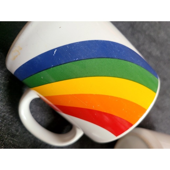 Vintage 70s 80s Russ F.T.D Set Of 3 Rainbow Mugs Mcm Coffee Funky Heart - Picture 13 of 15